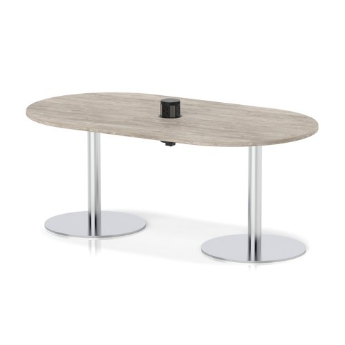 Italia Volta 1800mm Poseur Boardroom Table With Pop-up Power Module Grey Oak Top 720mm High Silver Leg