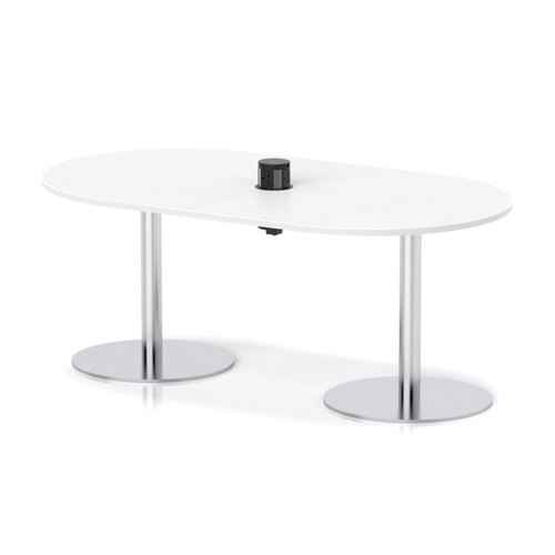Italia Volta 1800mm Poseur Boardroom Table With Pop-up Power Module White Top 720mm High Silver Leg