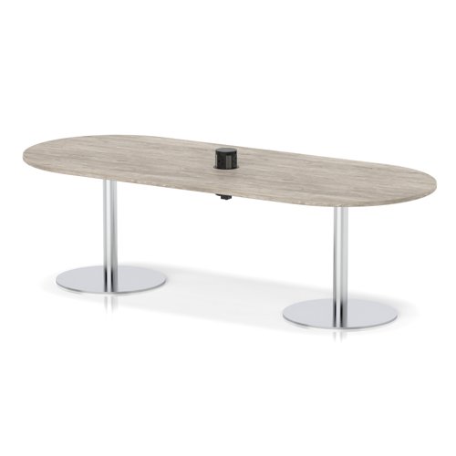 Italia Volta 2400mm Poseur Boardroom Table With Pop-up Power Module Grey Oak Top 720mm High Silver Leg