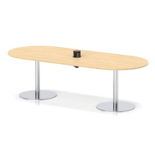 Italia Volta 2400mm Poseur Boardroom Table With Pop-up Power Module Maple Top 720mm High Silver Leg