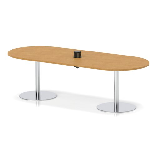 Italia Volta 2400mm Poseur Boardroom Table With Pop-up Power Module Oak Top 720mm High Silver Leg