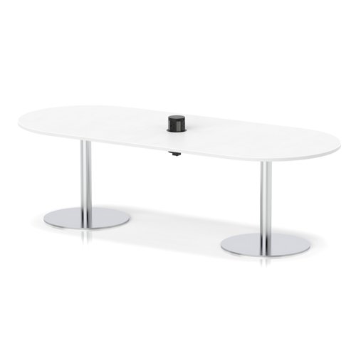 Italia Volta 2400mm Poseur Boardroom Table With Pop-up Power Module White Top 720mm High Silver Leg