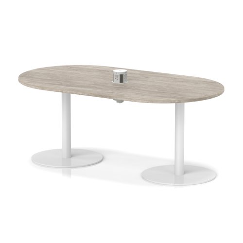 Italia Volta 1800mm Poseur Boardroom Table With Pop-up Power Module Grey Oak Top 720mm High White Leg