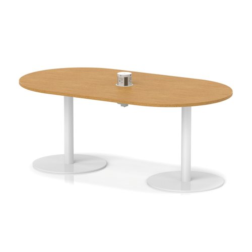 Italia Volta 1800mm Poseur Boardroom Table With Pop-up Power Module Oak Top 720mm High White Leg