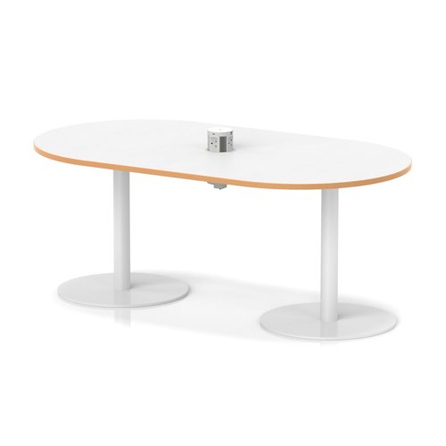 Italia Volta 1800mm Poseur Boardroom Table With Pop-up Power Module White Top Natural Wood Edge 720mm High White Leg