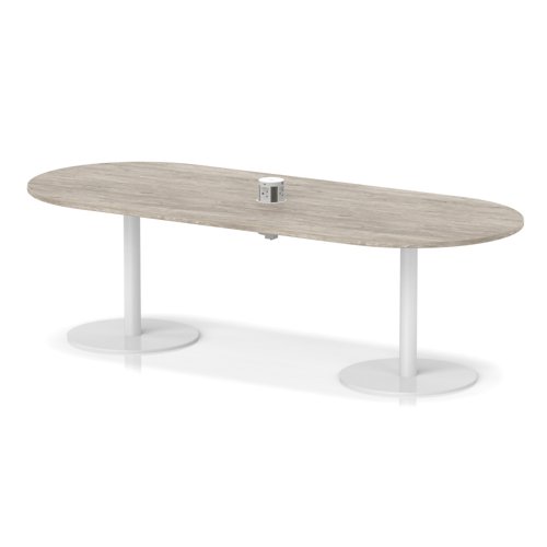 Italia Volta 2400mm Poseur Boardroom Table With Pop-up Power Module Grey Oak Top 720mm High White Leg