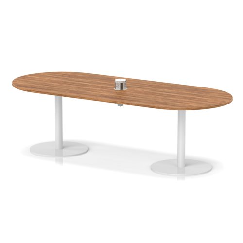 Italia Volta 2400mm Poseur Boardroom Table With Pop-up Power Module Walnut Top 720mm High White Leg
