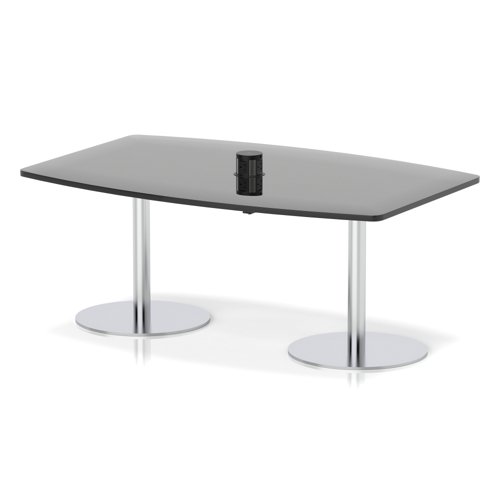 Italia Volta 1800mm Poseur High Gloss Table With Pop-up Power Module Black Top 725mm High Silver Leg