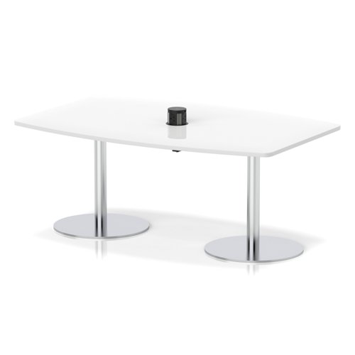 Italia Volta 1800mm Poseur High Gloss Table With Pop-up Power Module White Top 725mm High Silver Leg