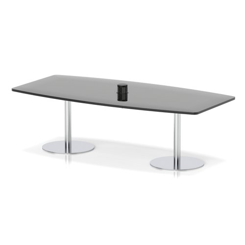 Italia Volta 2400mm Poseur High Gloss Table With Pop-up Power Module Black Top 725mm High Silver Leg