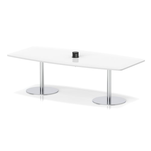 Italia Volta 2400mm Poseur High Gloss Table With Pop-up Power Module White Top 725mm High Silver Leg