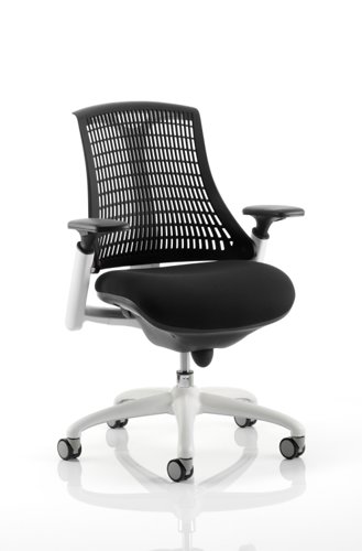 KC0055 Flex Task Operator Chair White Frame Black Fabric Seat With Black Back With Arms
