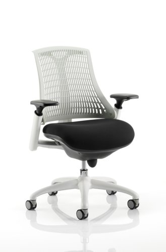 Flex Task Operator Chair White Frame Black Fabric Seat With Moonstone White Back With Arms | KC0056 | Dynamic