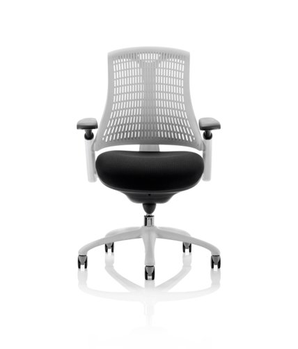 Flex Task Operator Chair White Frame Black Fabric Seat With Moonstone White Back With Arms