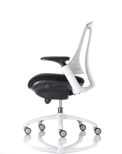 KC0056 Flex Task Operator Chair White Frame Black Fabric Seat With Moonstone White Back With Arms
