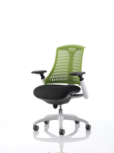 KC0058 Flex Task Operator Chair White Frame Black Fabric Seat With Green Back With Arms