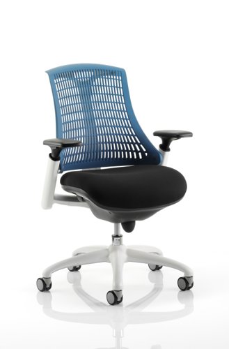 KC0060 Flex Task Operator Chair White Frame Black Fabric Seat With Blue Back With Arms