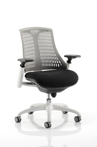 KC0061 Flex Task Operator Chair White Frame Black Fabric Seat With Grey Back With Arms