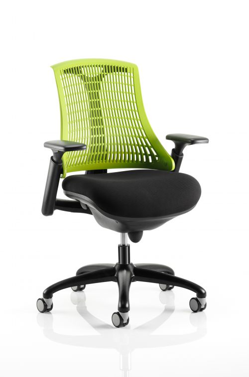 Flex Task Operator Chair Black Frame With Black Fabric Seat Green Back With Arms