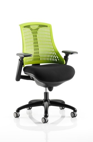 Flex Task Operator Chair Black Frame With Black Fabric Seat Green Back With Arms | KC0074 | Dynamic