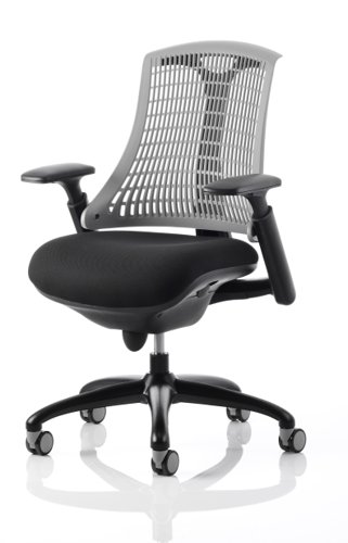 Flex Task Operator Chair Black Frame With Black Fabric Seat Grey Back With Arms