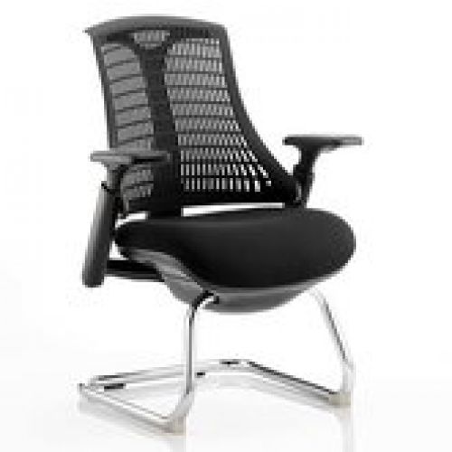 Flex Cantilever Chair Black Frame Black Fabric Seat With Black Back With Arms