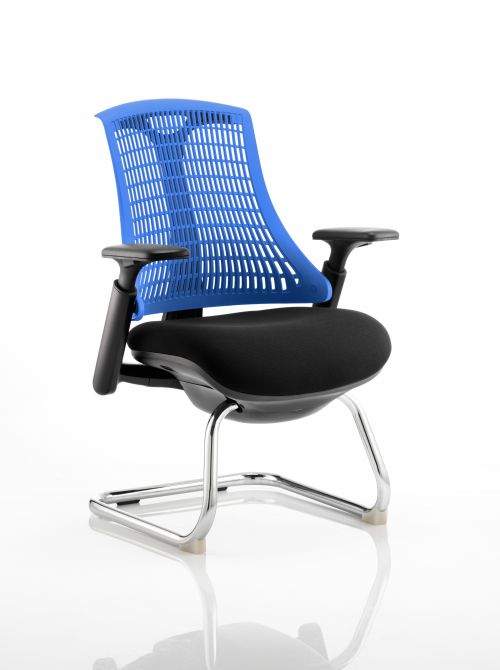 Flex Cantilever Chair Black Frame Black Fabric Seat With Blue Back With Arms