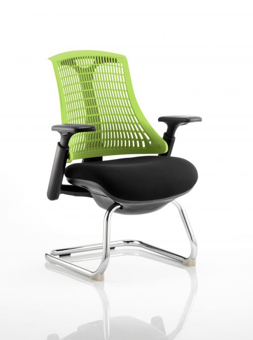 Flex Cantilever Chair Black Frame Black Fabric Seat With Green Back With Arms