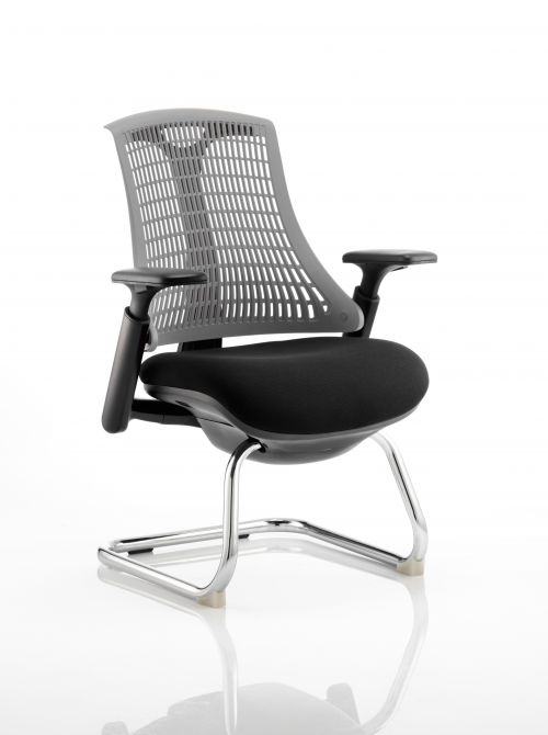 Flex Cantilever Chair Black Frame Black Fabric Seat With Grey Back With Arms