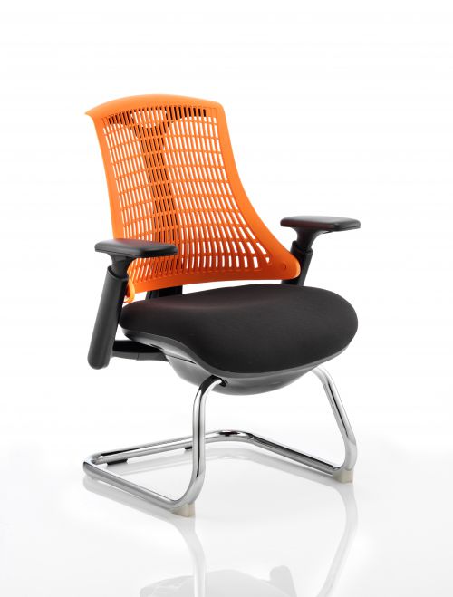 Flex Cantilever Chair Black Frame Black Fabric Seat With Orange Back With Arms