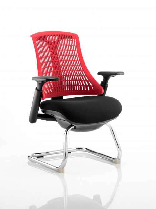 Flex Cantilever Chair Black Frame Black Fabric Seat With Red Back With Arms