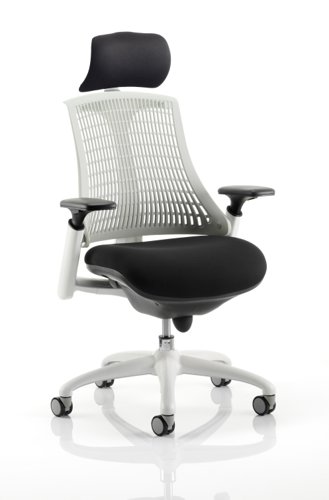 KC0088 Flex Task Operator Chair White Frame Black Fabric Seat With Moonstone White Back With Arms With Headrest