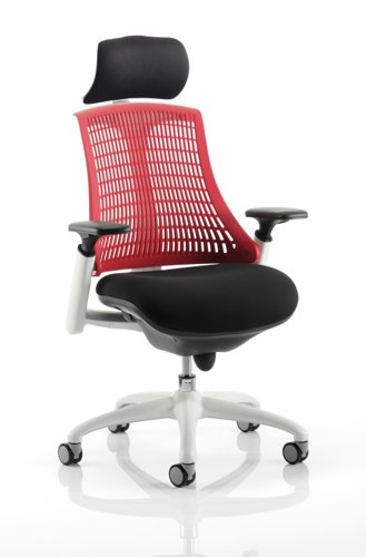 Flex Chair White Frame Red Back With Headrest KC0089