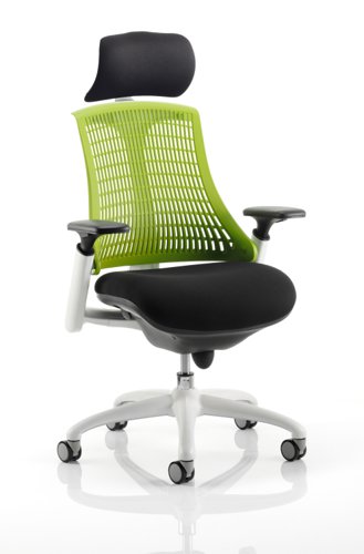 Flex Chair White Frame Green Back With Headrest KC0090 Dynamic