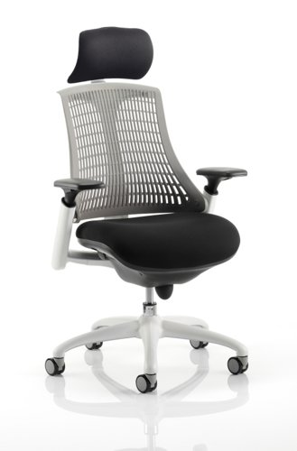 KC0093 Flex Task Operator Chair White Frame Black Fabric Seat With Grey Back With Arms With Headrest