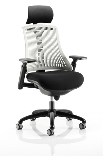 Flex Task Operator Chair Black Frame With Black Fabric Seat Moonstone White Back With Arms With Headrest