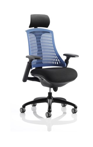 Flex Task Operator Chair Black Frame With Black Fabric Seat Blue Back With Arms With Headrest