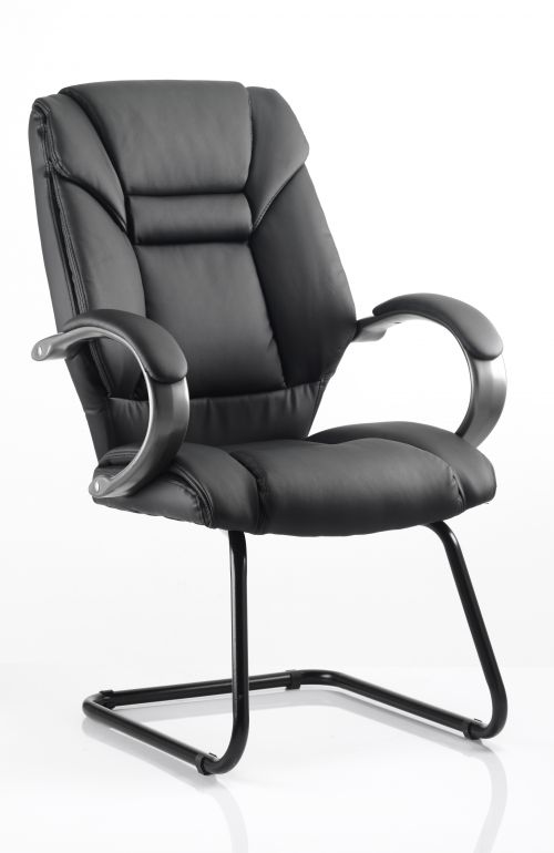 Galloway Leather Cantilever Visitor Chair with Arms Black - KC0119