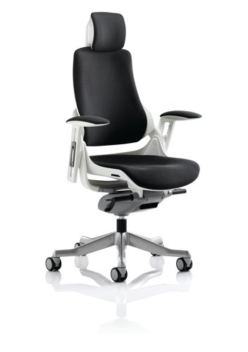 Zure Executive Chair White Shell Black Fabric With Arms And Headrest KC0161