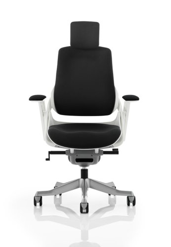 Zure Executive Chair White Shell Black Fabric With Arms And Headrest