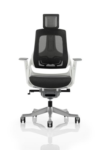 Zure Executive Chair White Shell Charcoal Mesh With Arms And Headrest KC0162