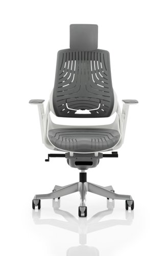 KC0164 Zure Executive Chair White Shell Elastomer Gel Grey With Arms And Headrest