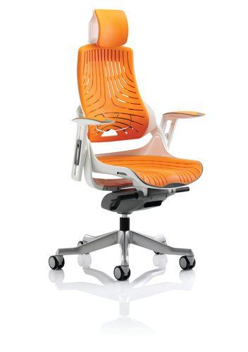 KC0165 Zure Executive Chair White Shell Elastomer Gel Orange With Arms And Headrest