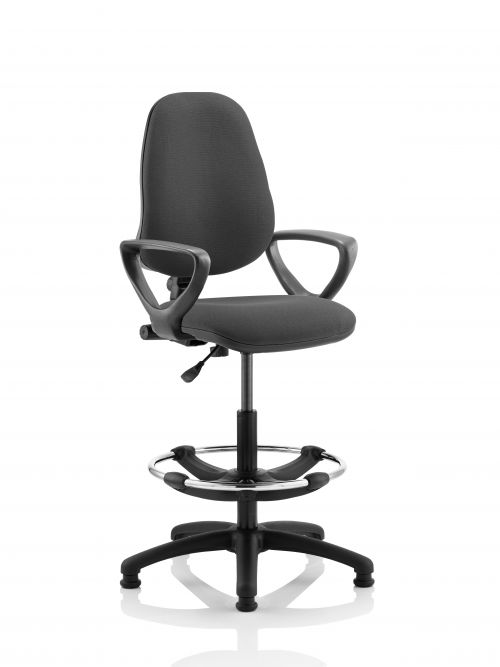 Eclipse I Lever Task Operator Chair Charcoal With Loop Arms With Hi Rise Draughtsman Kit