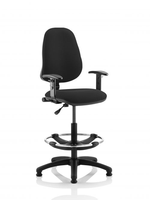 Eclipse I Lever Task Operator Chair Black With Height Adjustable Arms With Hi Rise Draughtsman Kit