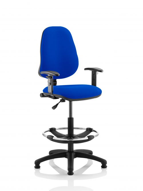 Eclipse I Lever Task Operator Chair Blue With Height Adjustable Arms With Hi Rise Draughtsman Kit