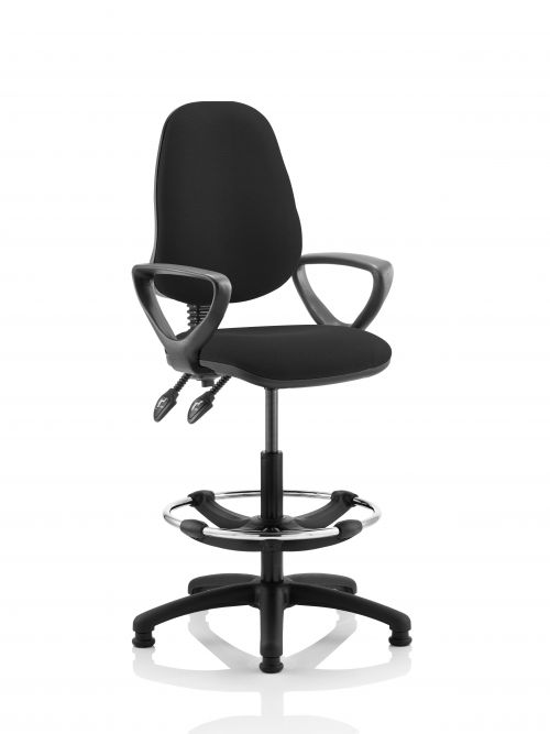 Eclipse II Lever Task Operator Chair Black With Loop Arms With Hi Rise  Draughtsman Kit