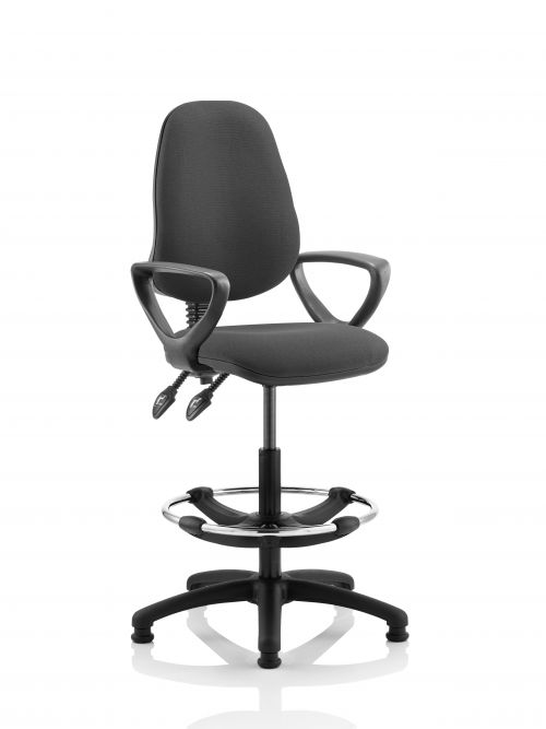 Eclipse II Lever Task Operator Chair Charcoal With Loop Arms With Hi Rise Draughtsman Kit