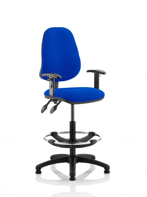 Eclipse II Lever Task Operator Chair Blue With Height Adjustable Arms With Hi Rise Draughtsman Kit