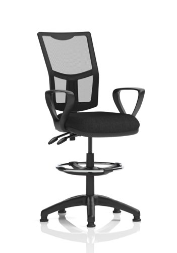 Eclipse Plus II Lever Task Operator Chair Mesh Back With High Rise Draughtsman Kit With Loop Arms Black